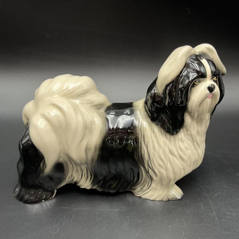 Coopercraft England Shih-Tzu / Lhasa Apso Black & White Ceramic Figurine
